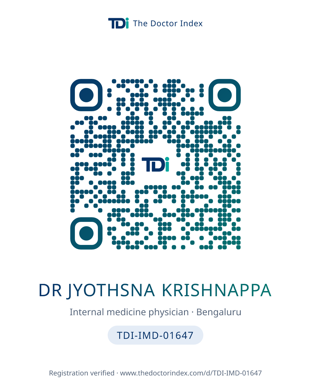 QR card for Dr Jyothsna Krishnappa, TDI-IMD-01647
