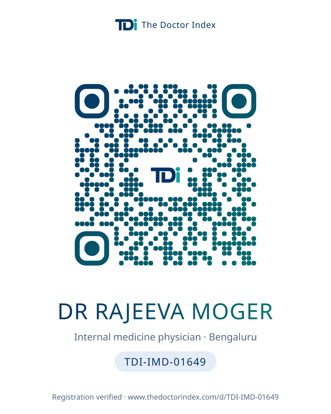QR card for Dr Rajeeva Moger, TDI-IMD-01649