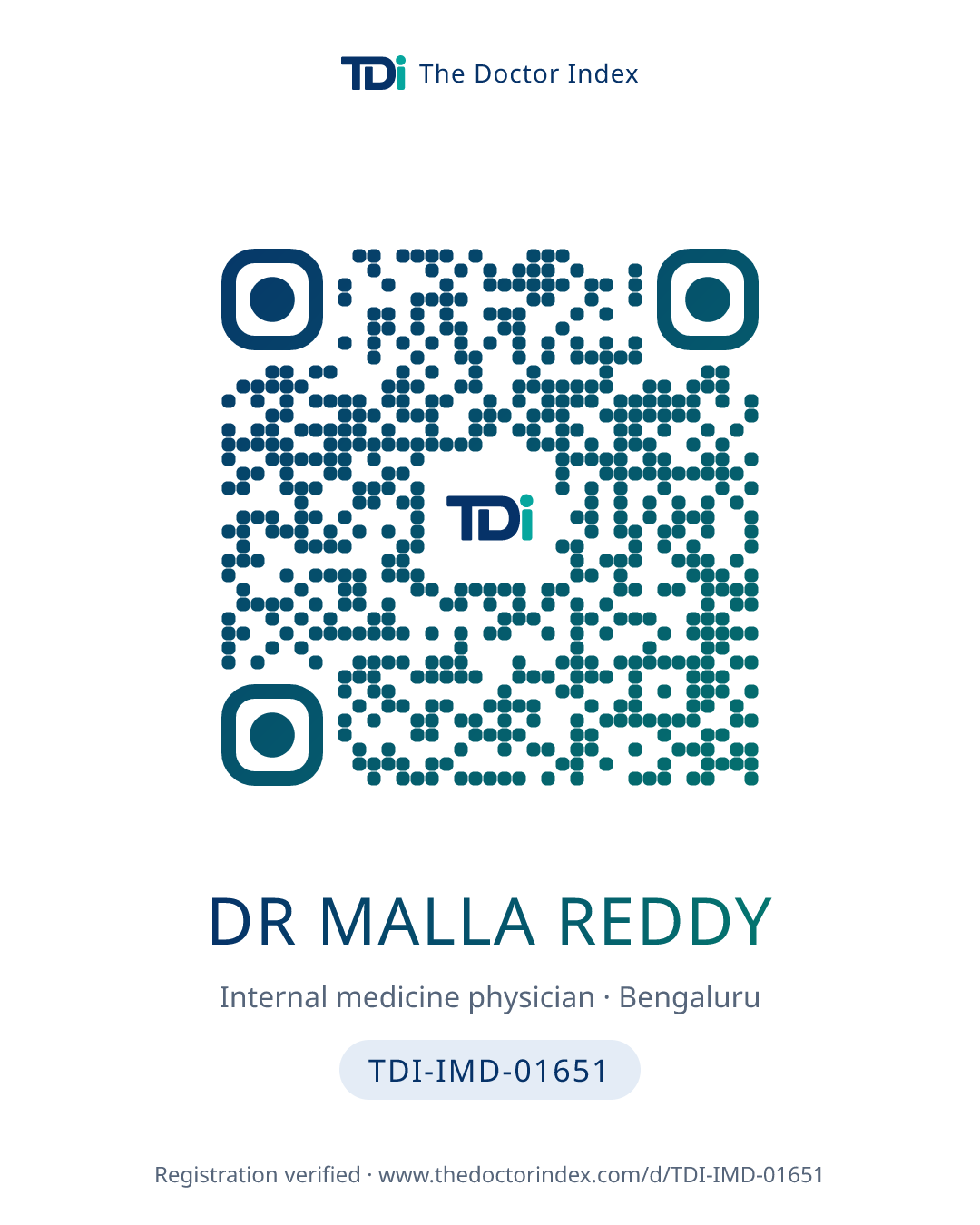 QR card for Dr Malla Reddy, TDI-IMD-01651