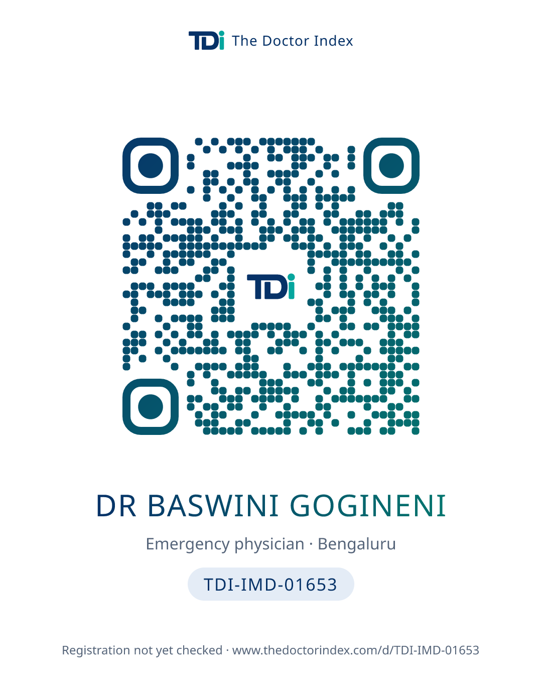 QR card for Dr Baswini Gogineni, TDI-IMD-01653