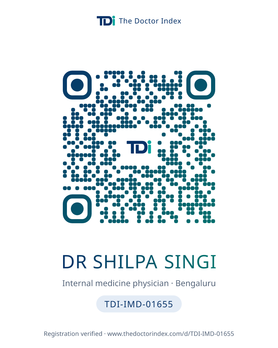 QR card for Dr Shilpa Singi, TDI-IMD-01655