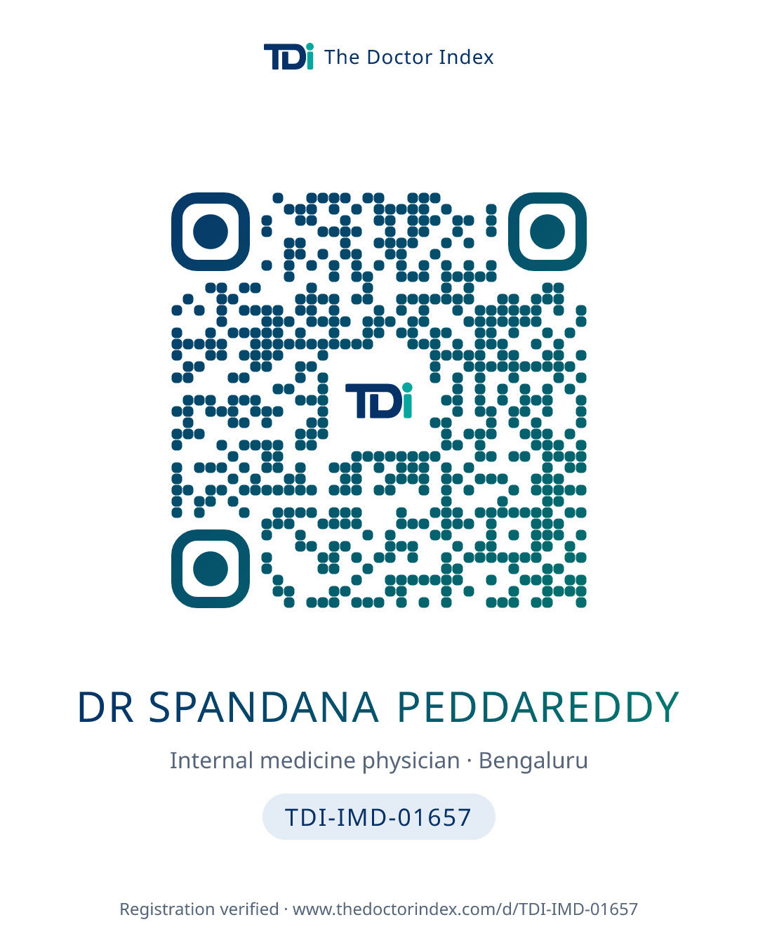 QR card for Dr Spandana Peddareddy, TDI-IMD-01657