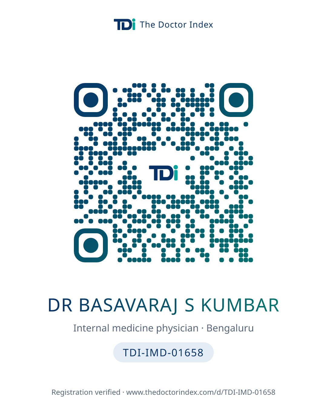 QR card for Dr Basavaraj S Kumbar, TDI-IMD-01658