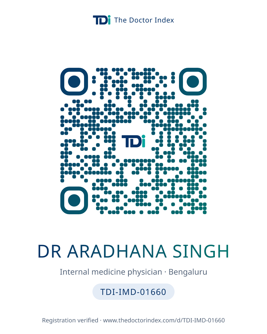QR card for Dr Aradhana Singh, TDI-IMD-01660