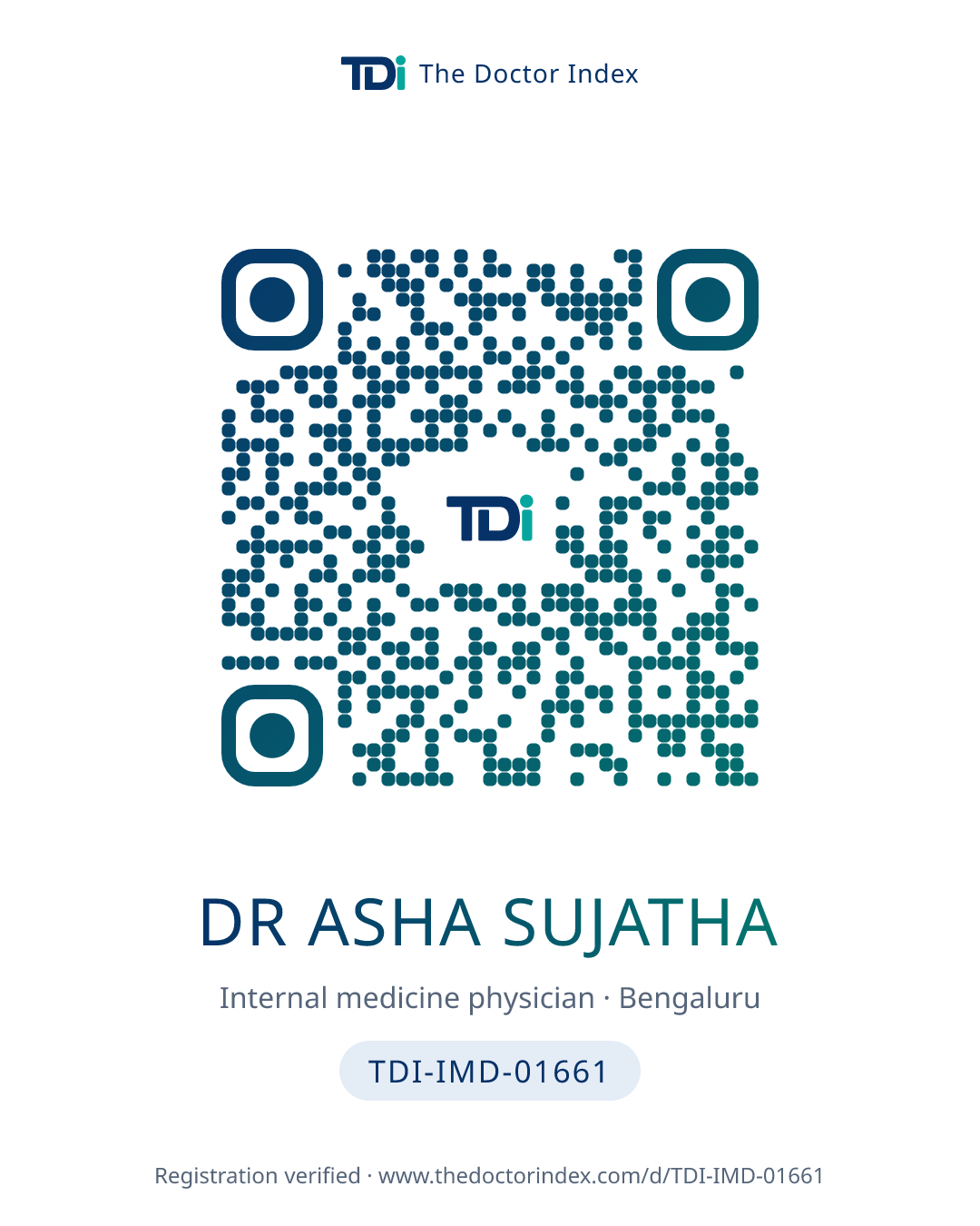 QR card for Dr Asha Sujatha, TDI-IMD-01661