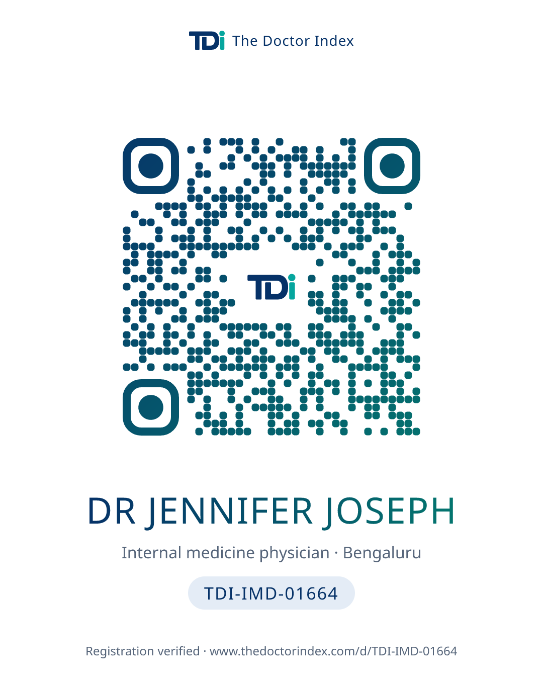 QR card for Dr Jennifer Joseph, TDI-IMD-01664