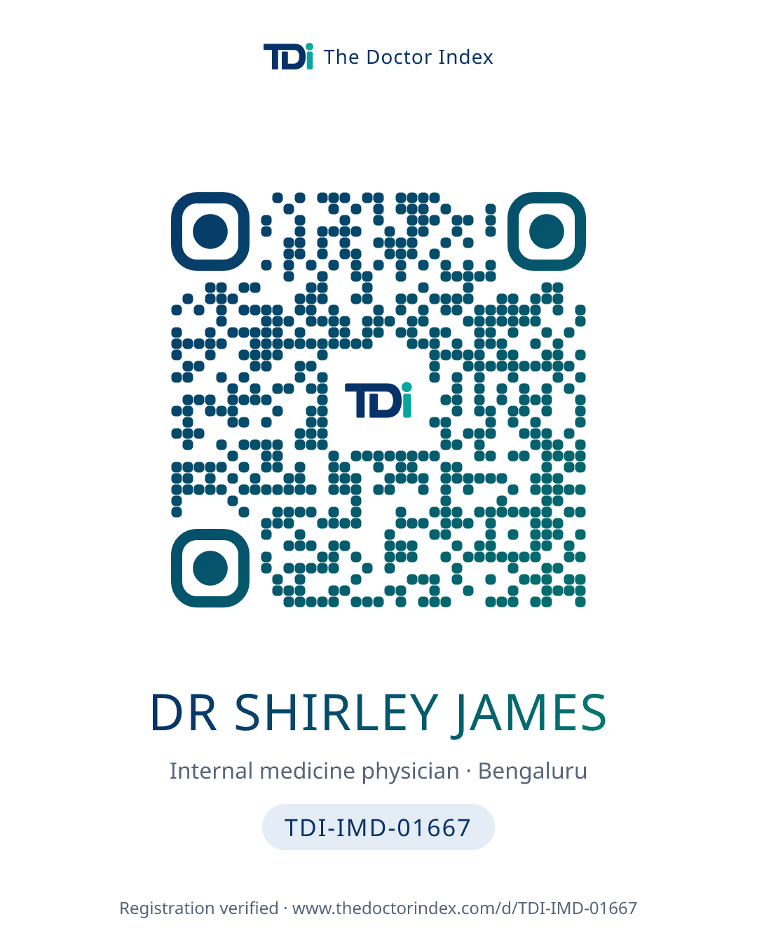 QR card for Dr Shirley James, TDI-IMD-01667