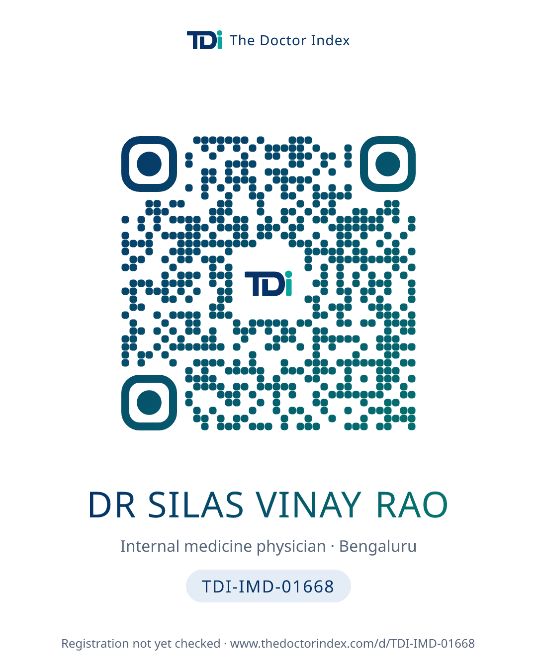 QR card for Dr Silas Vinay Rao, TDI-IMD-01668