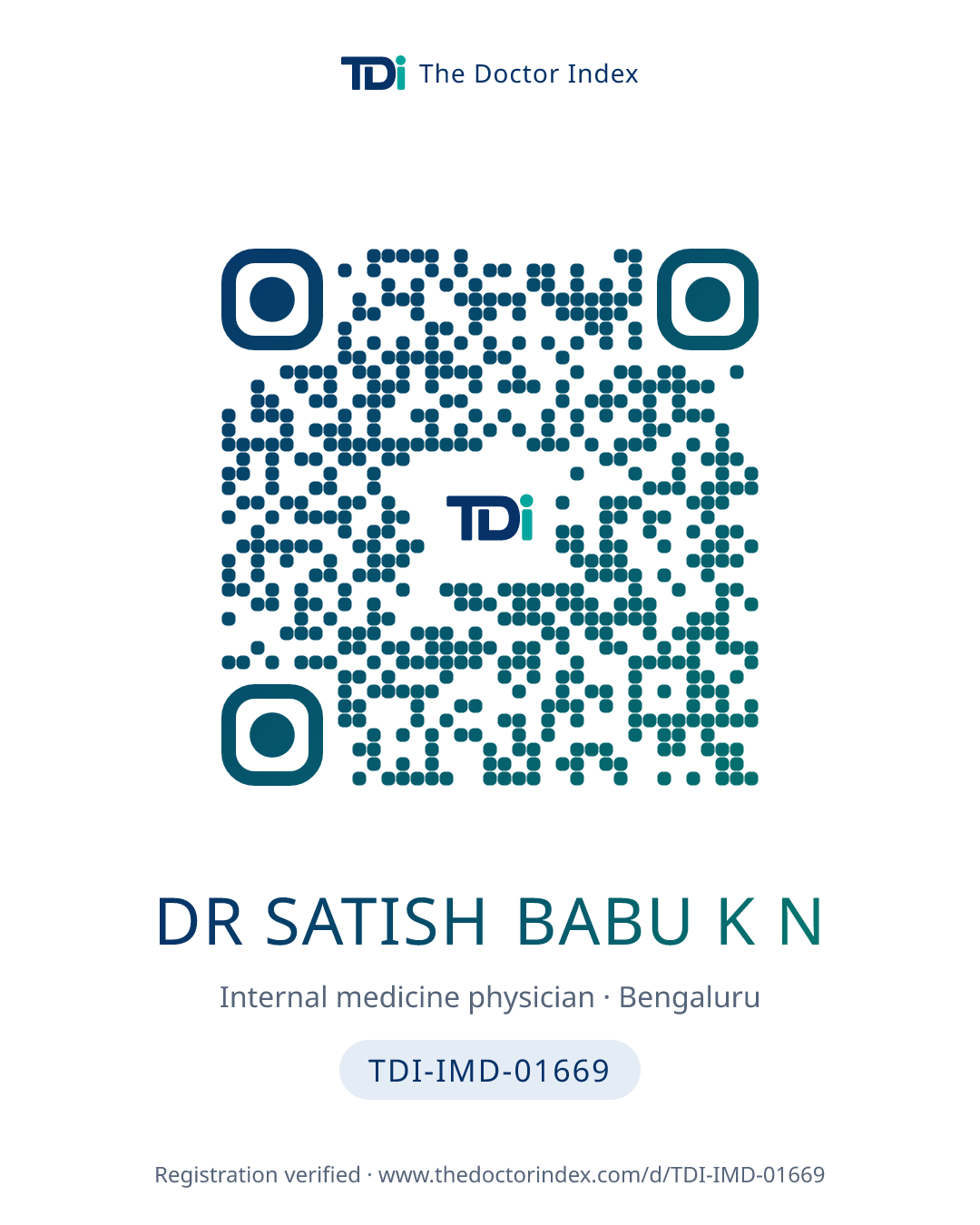 QR card for Dr Satish Babu K N, TDI-IMD-01669