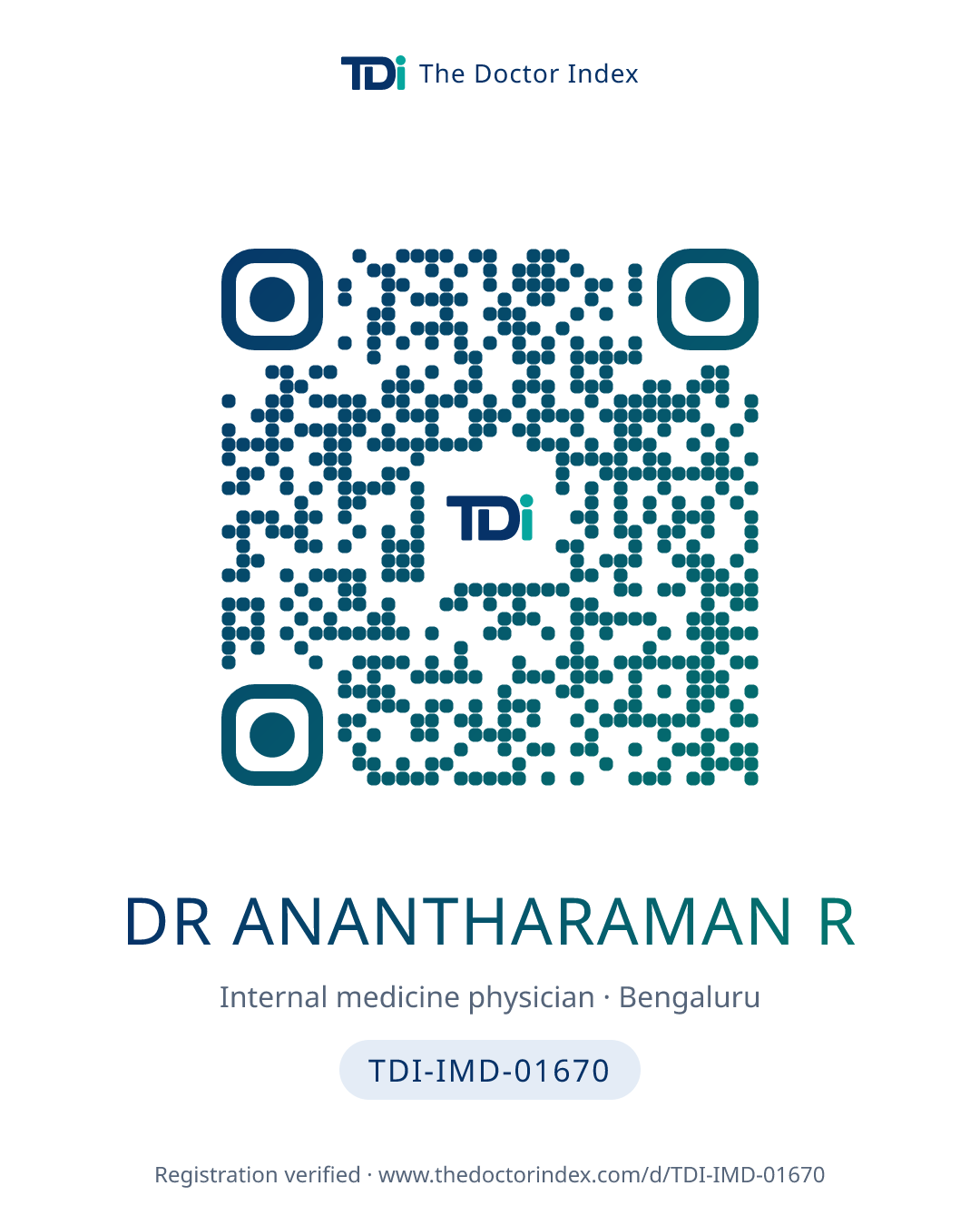 QR card for Dr Anantharaman R, TDI-IMD-01670