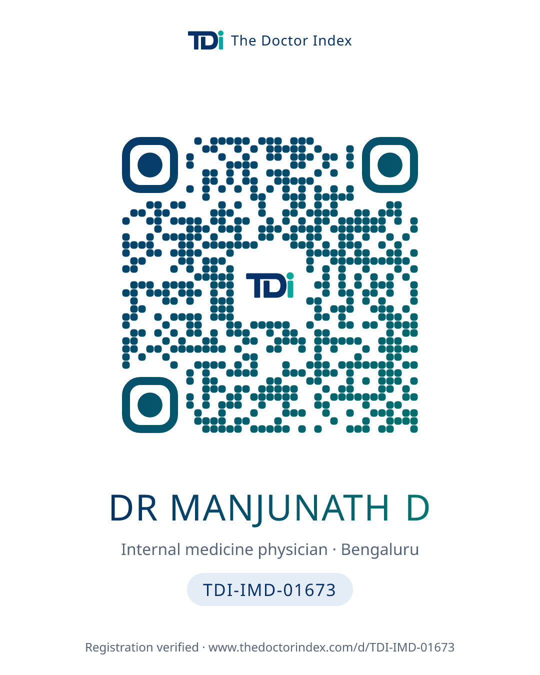 QR card for Dr Manjunath D, TDI-IMD-01673