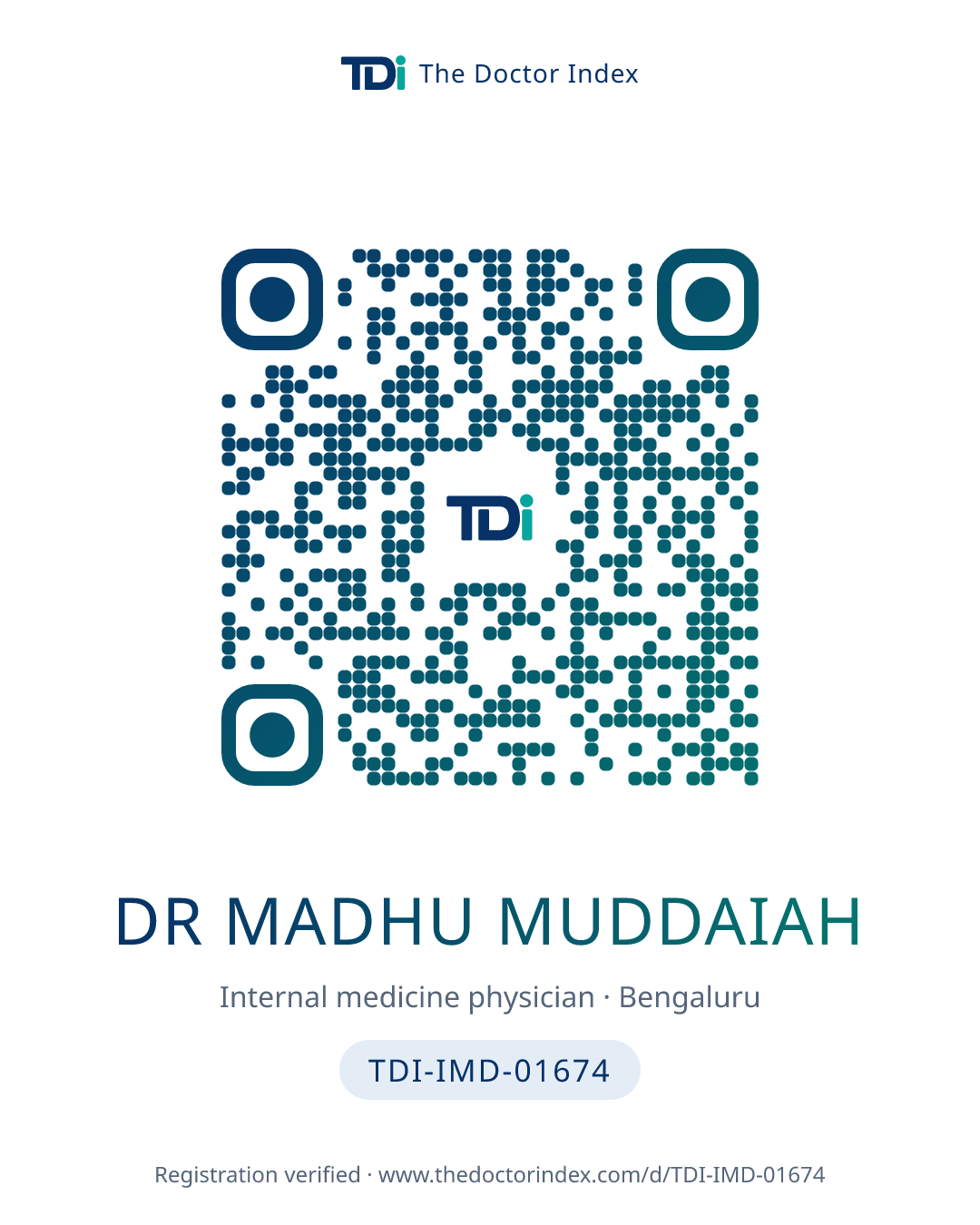 QR card for Dr Madhu Muddaiah, TDI-IMD-01674