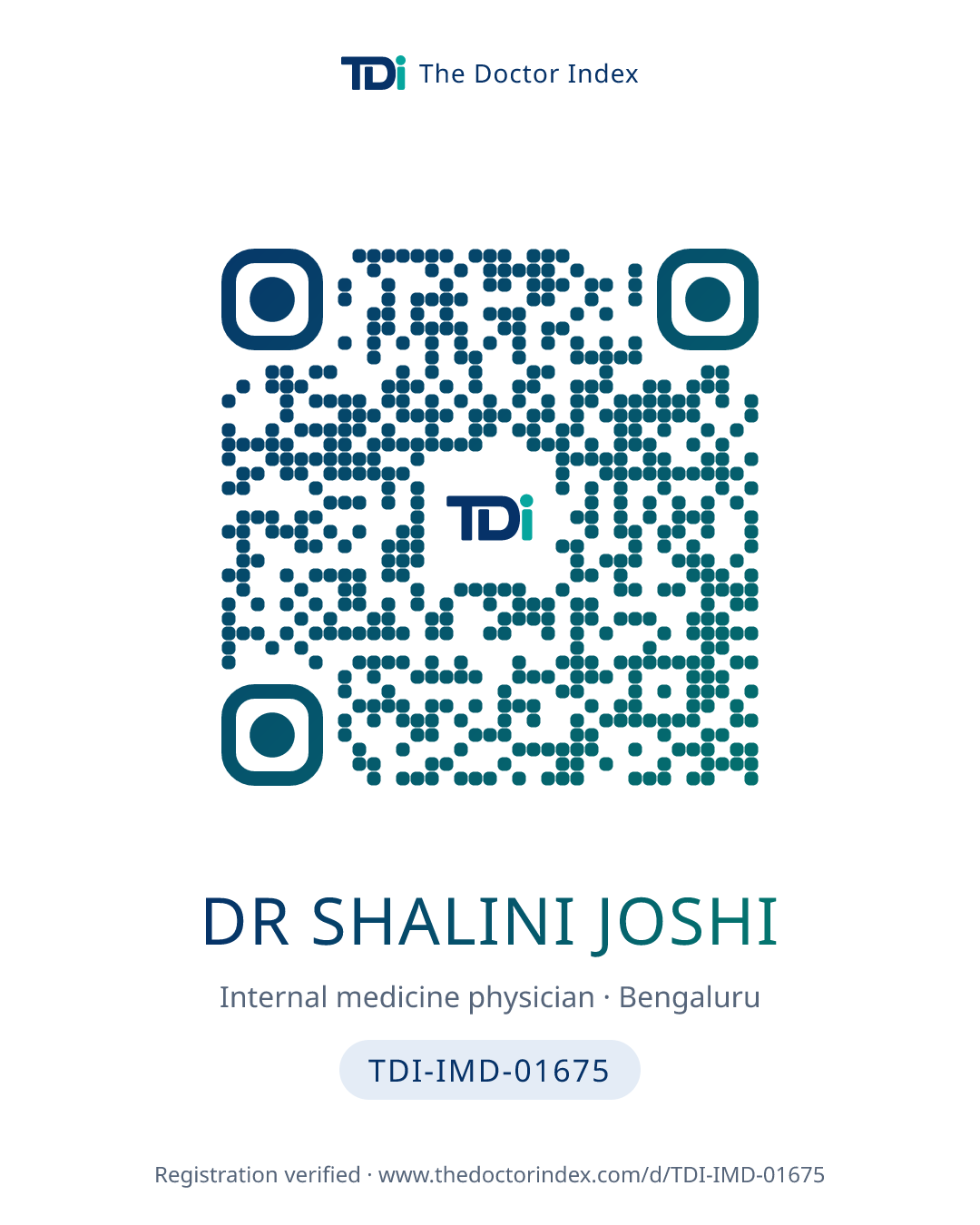 QR card for Dr Shalini Joshi, TDI-IMD-01675