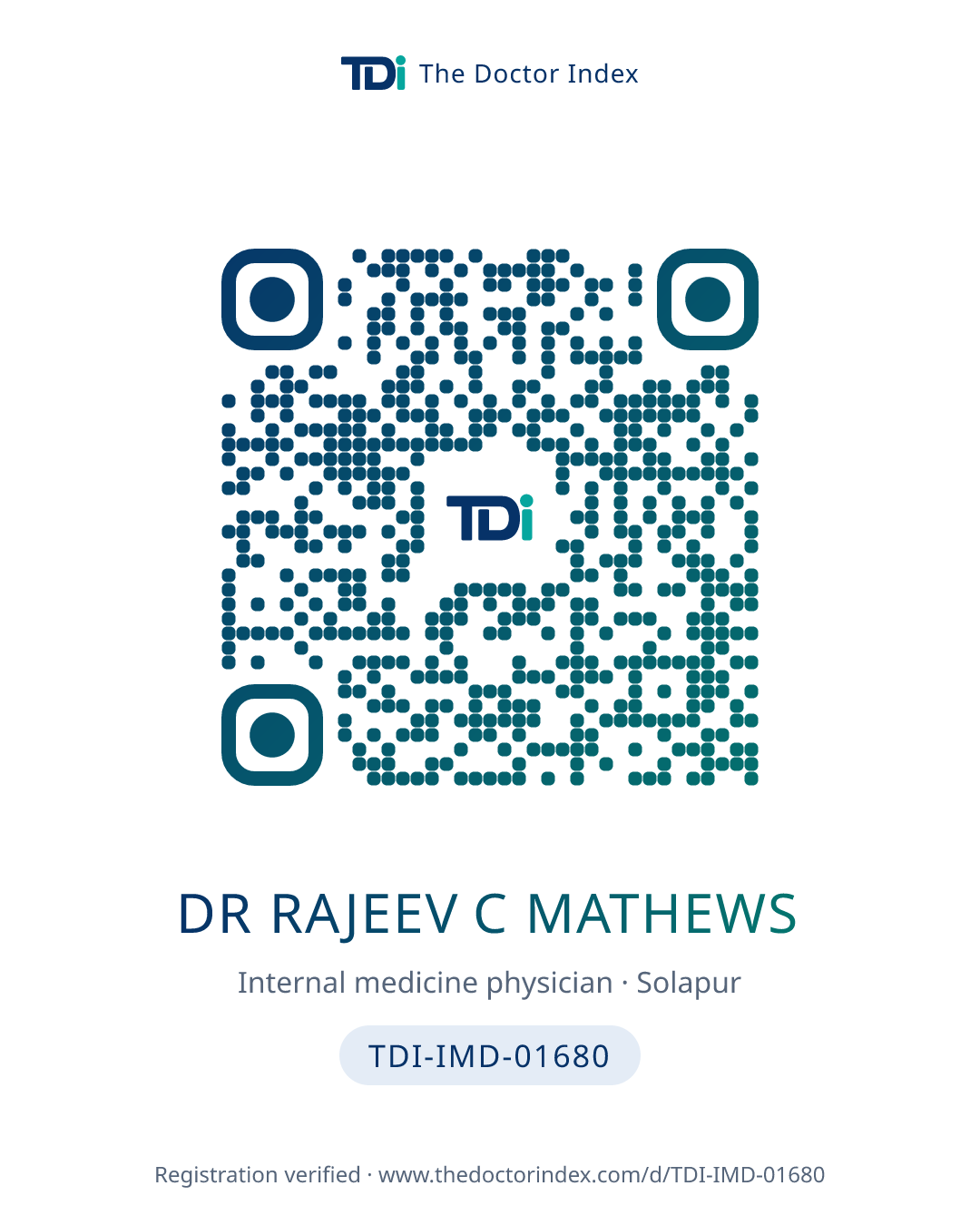 QR card for Dr Rajeev C Mathews, TDI-IMD-01680