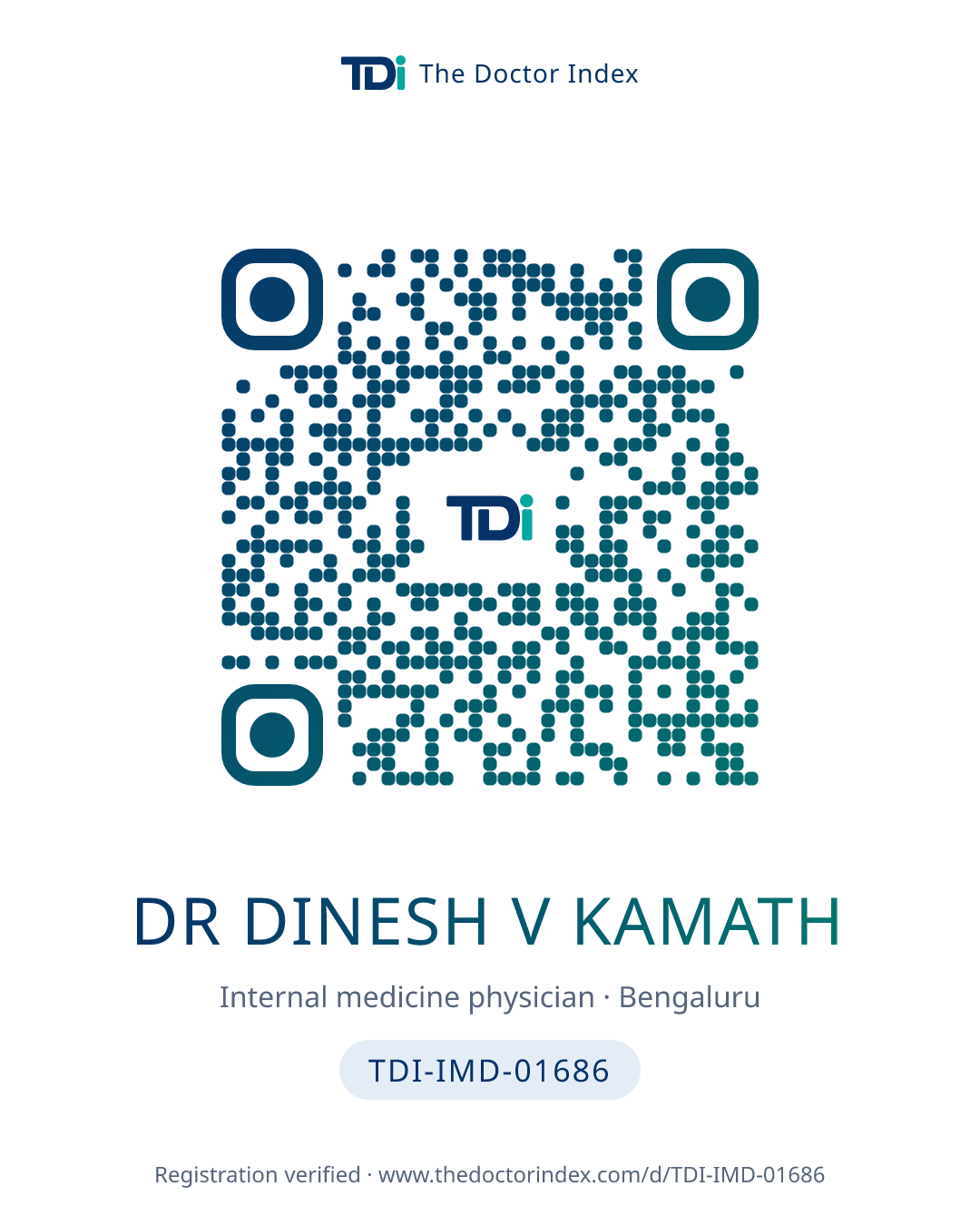 QR card for Dr Dinesh V Kamath, TDI-IMD-01686