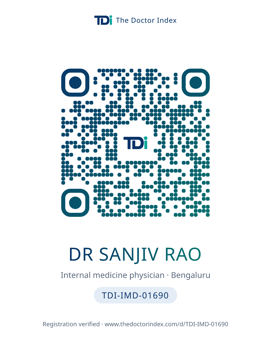 QR card for Dr Sanjiv Rao, TDI-IMD-01690