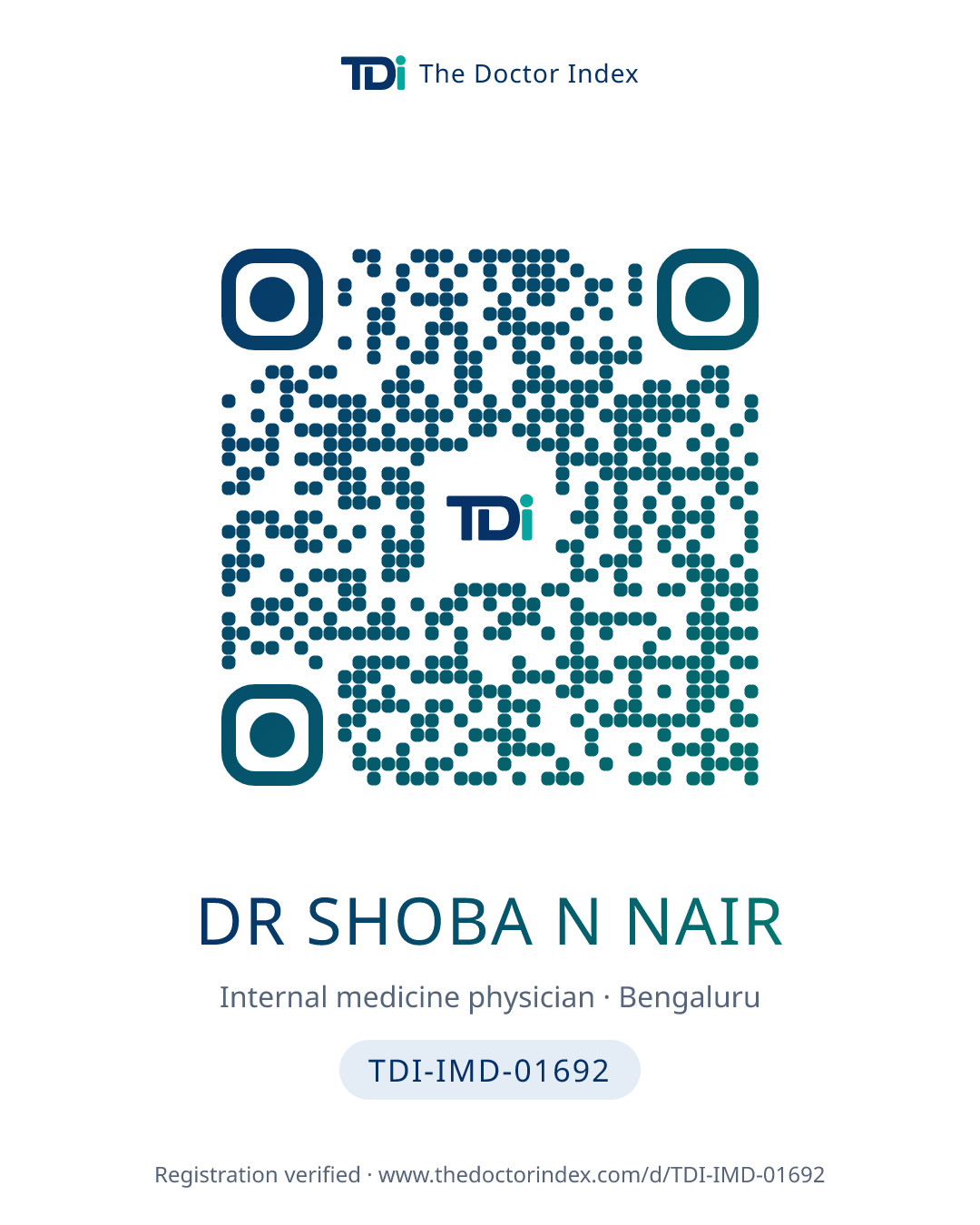 QR card for Dr Shoba N Nair, TDI-IMD-01692