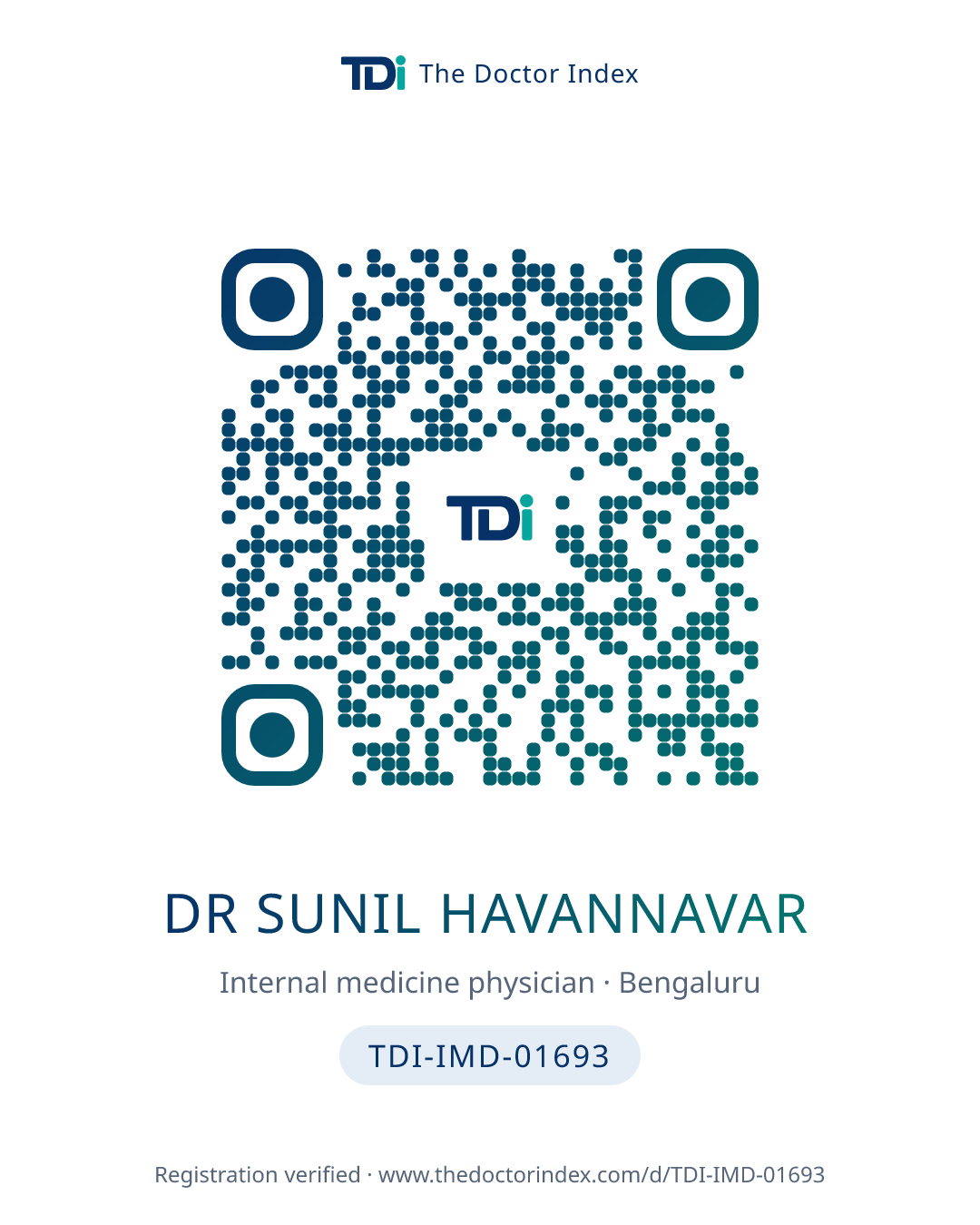 QR card for Dr Sunil Havannavar, TDI-IMD-01693