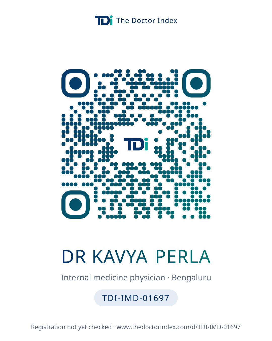 QR card for Dr Kavya Perla, TDI-IMD-01697