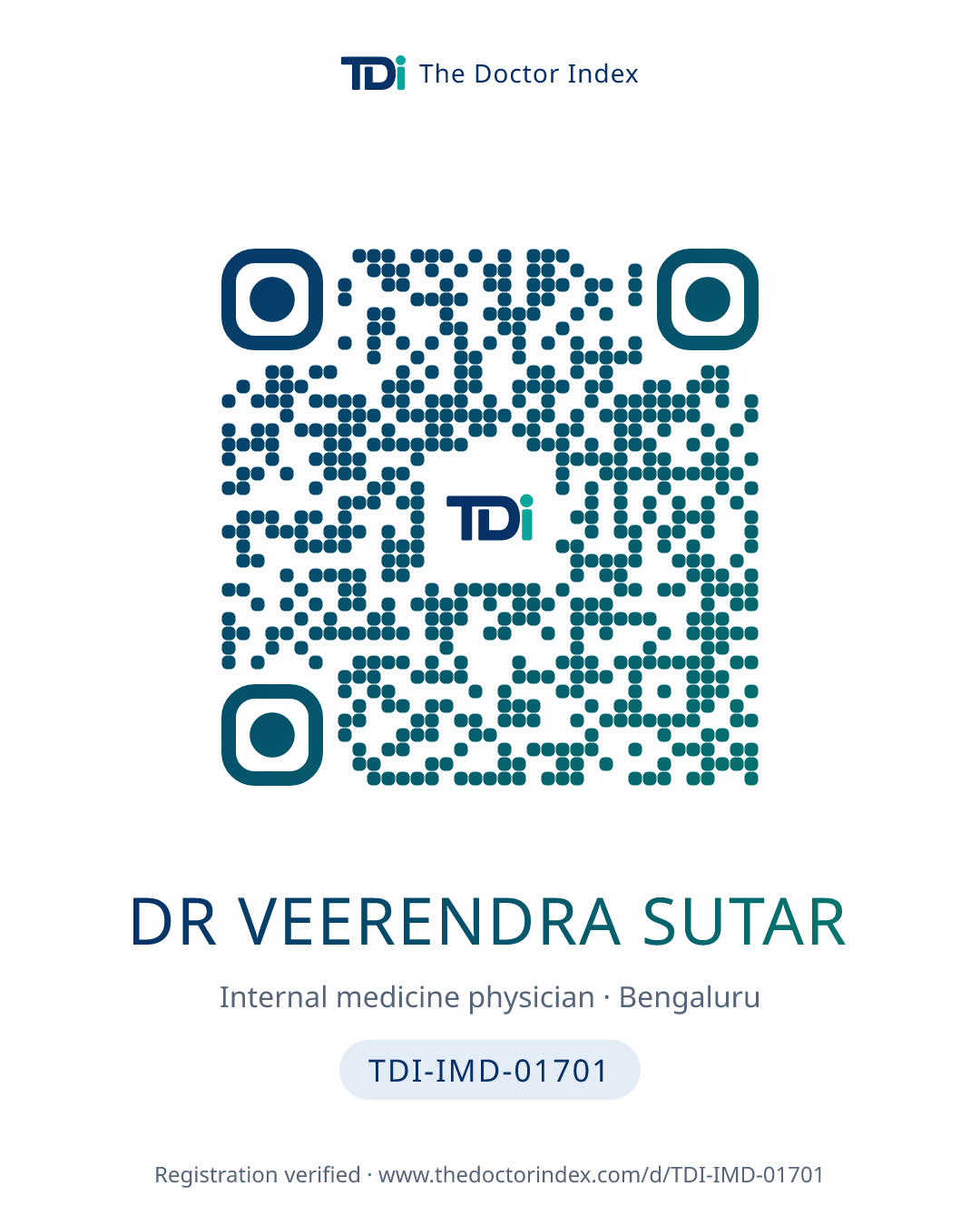 QR card for Dr Veerendra Sutar, TDI-IMD-01701
