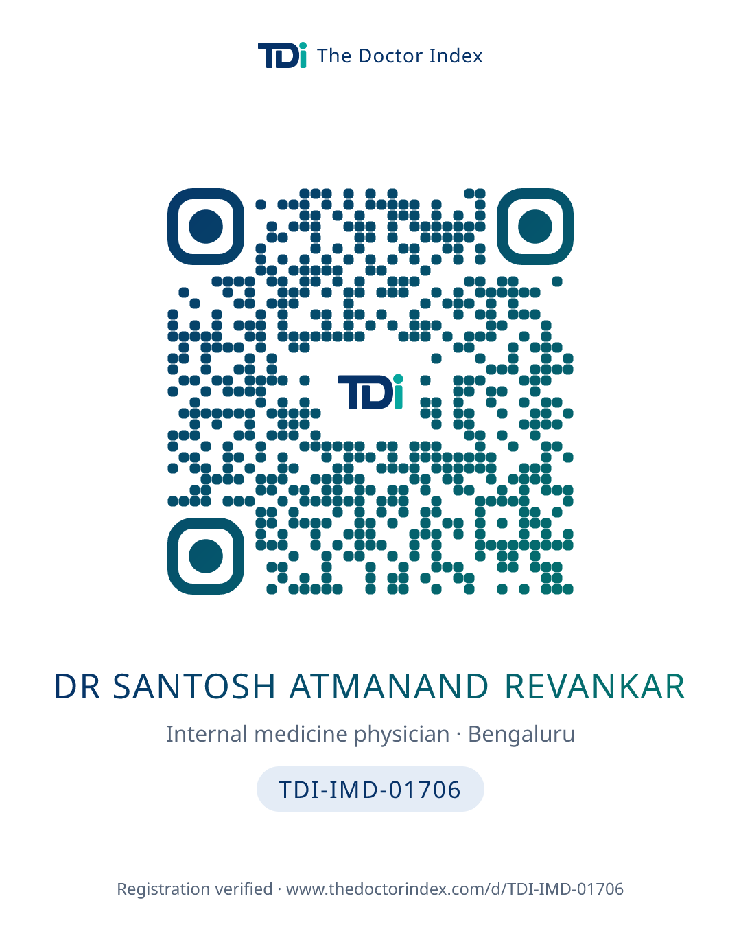 QR card for Dr SANTOSH ATMANAND REVANKAR, TDI-IMD-01706