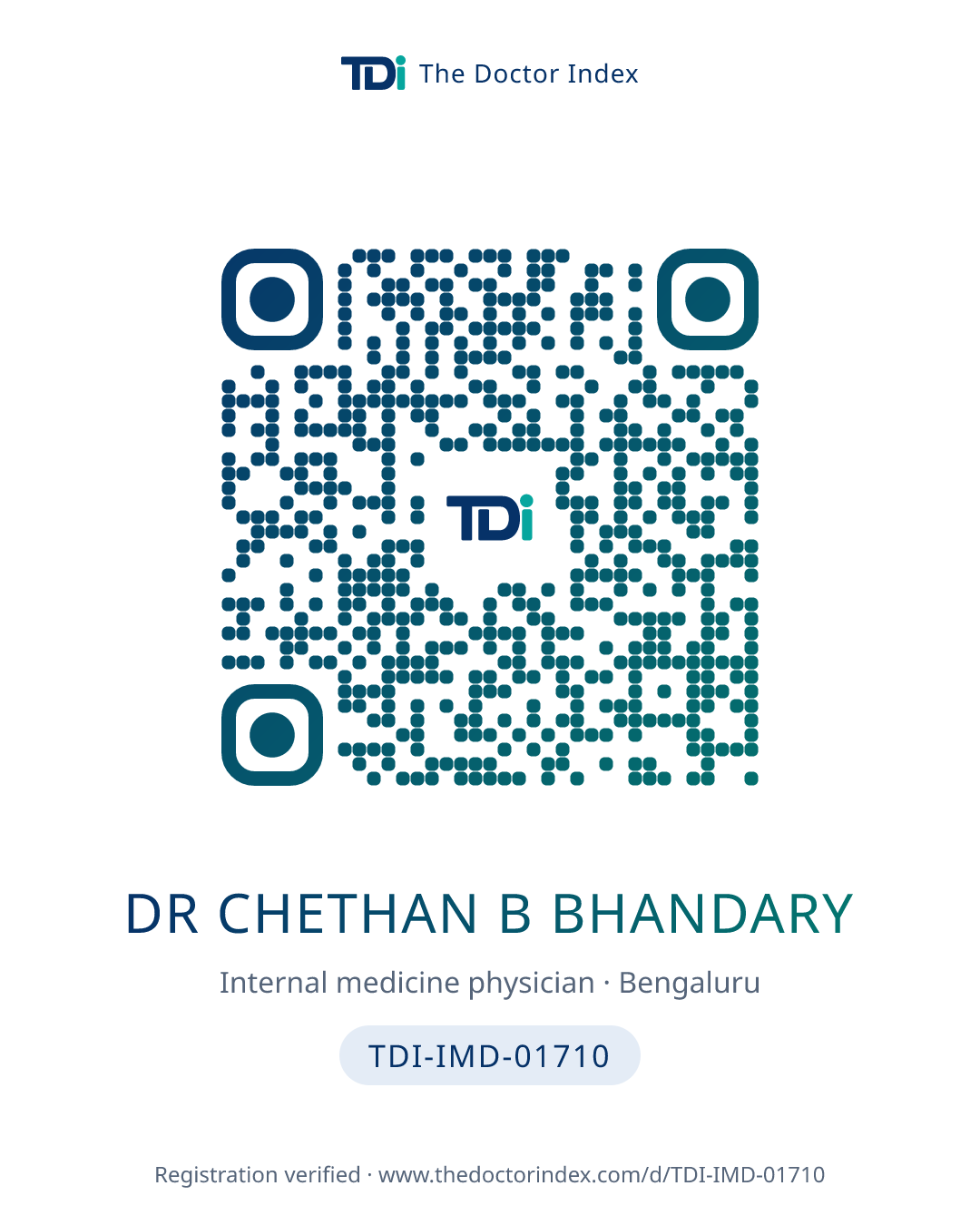 QR card for Dr Chethan B Bhandary, TDI-IMD-01710