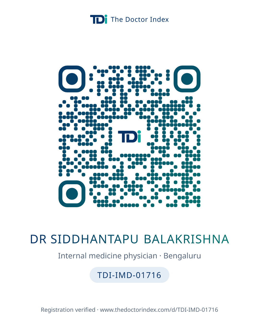 QR card for Dr Siddhantapu Balakrishna, TDI-IMD-01716