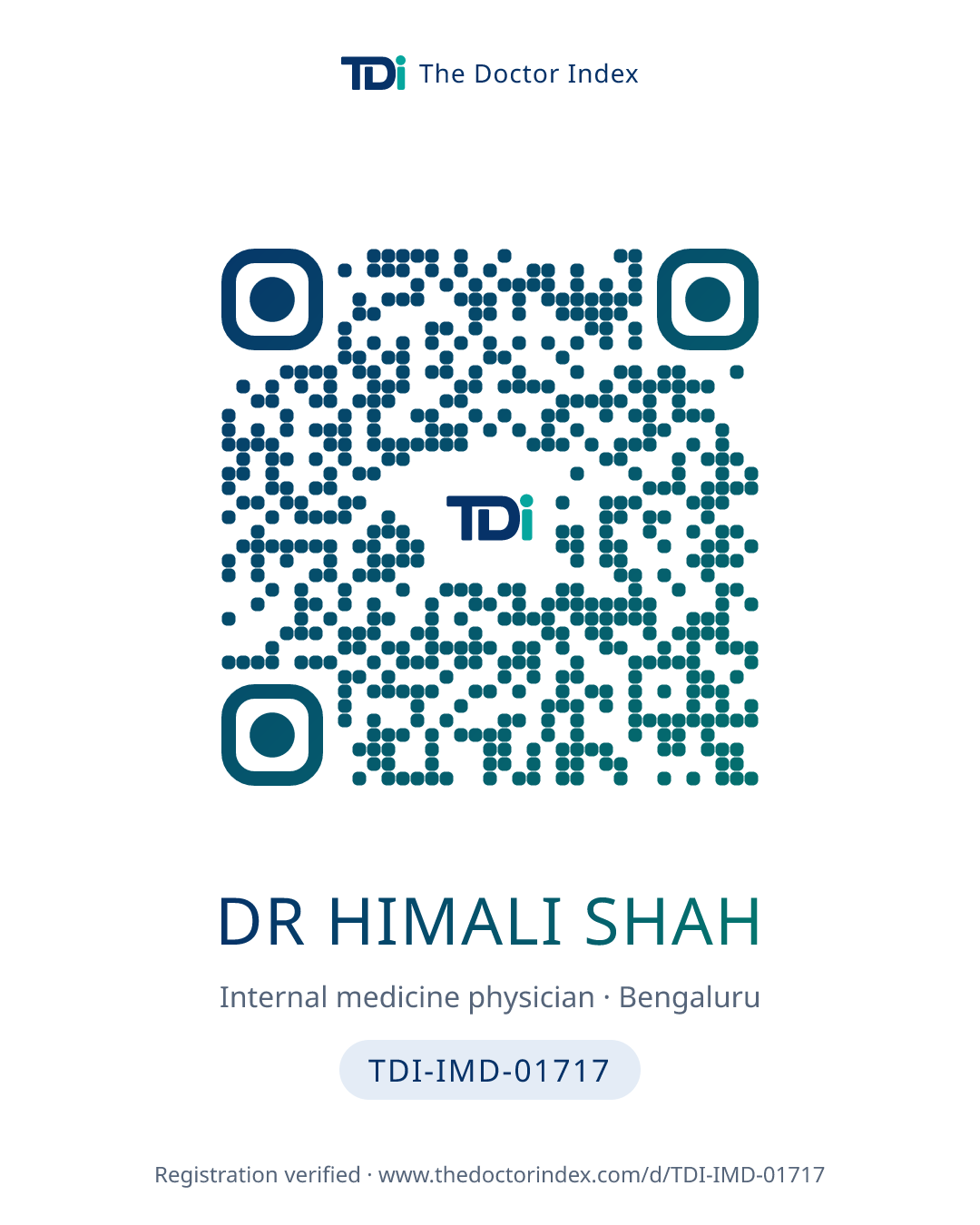 QR card for Dr Himali Shah, TDI-IMD-01717
