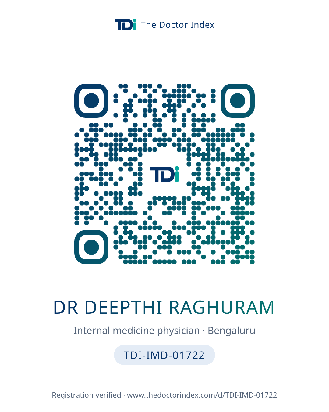 QR card for Dr Deepthi Raghuram, TDI-IMD-01722