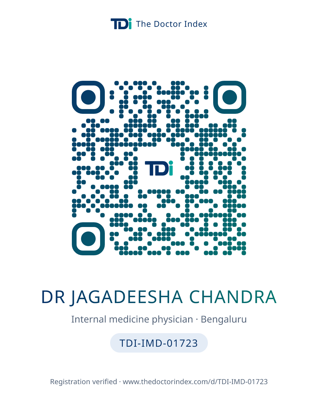 QR card for Dr Jagadeesha Chandra, TDI-IMD-01723