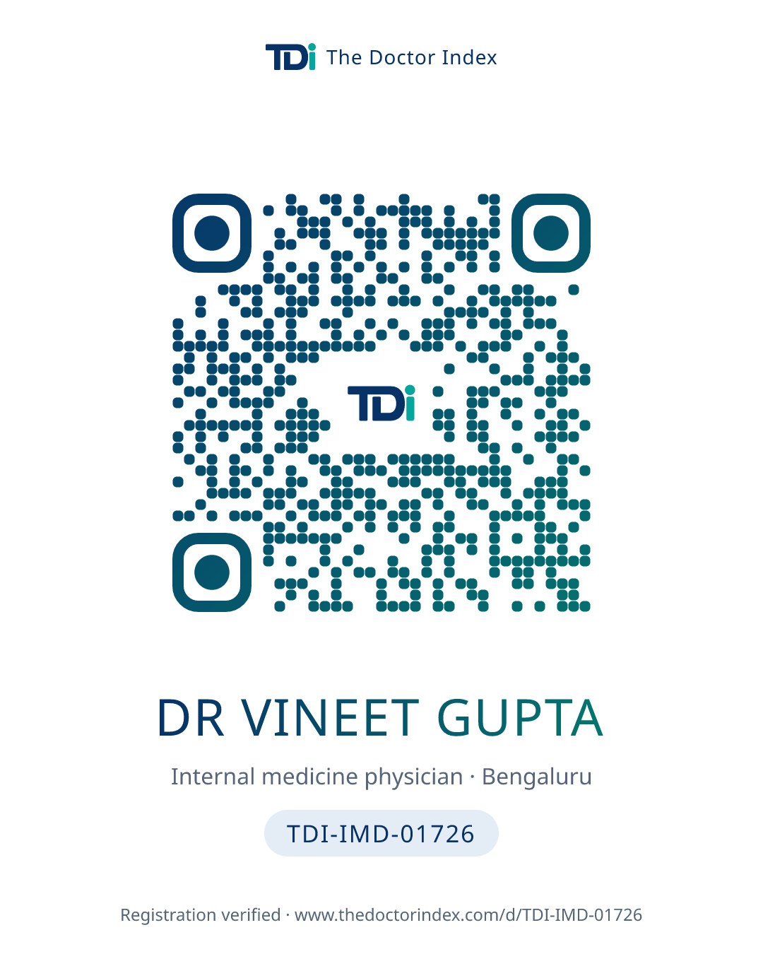 QR card for Dr Vineet Gupta, TDI-IMD-01726