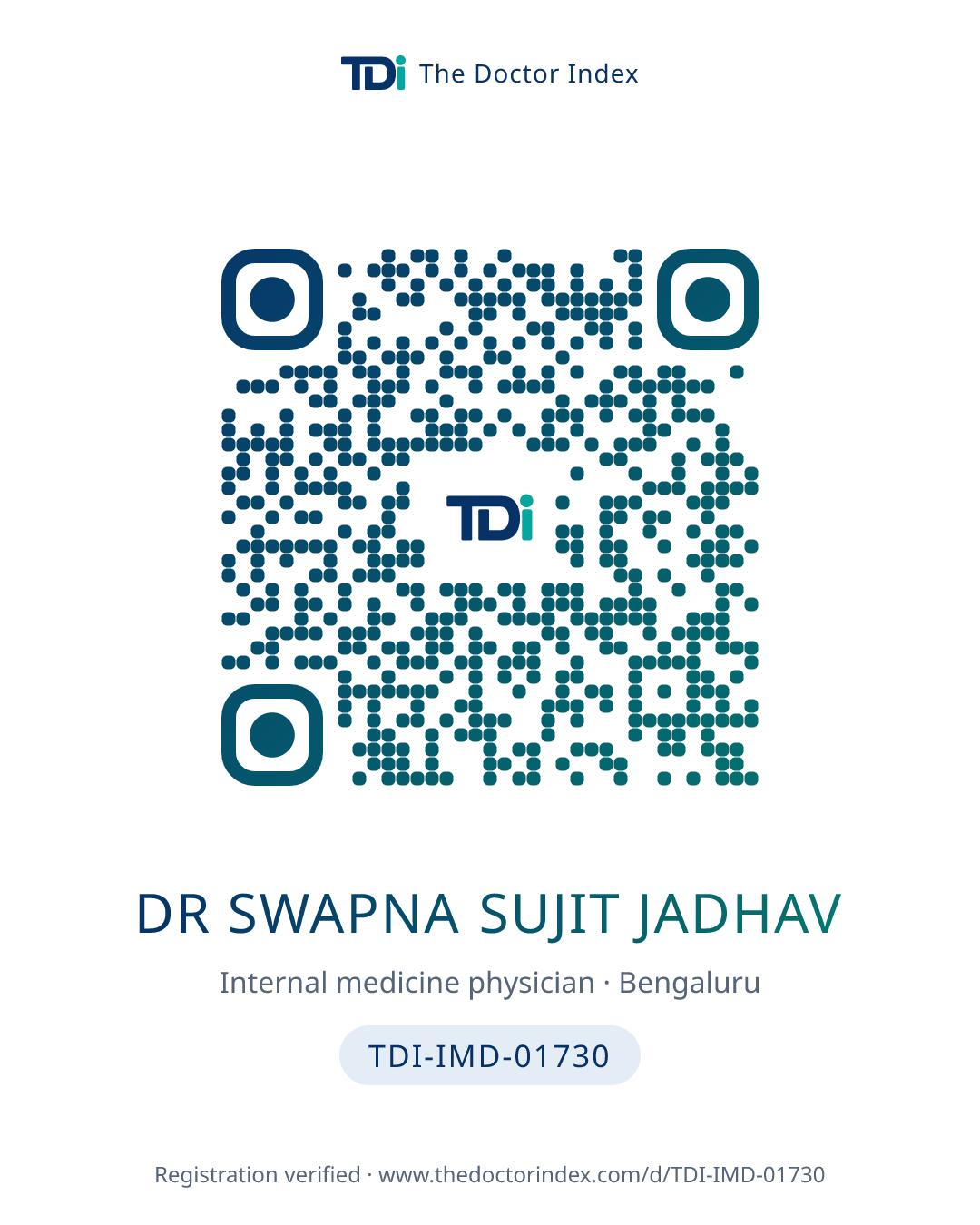 QR card for Dr Swapna Sujit Jadhav, TDI-IMD-01730