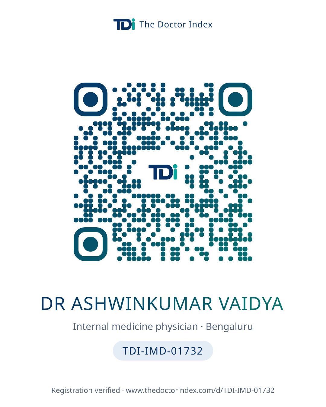 QR card for Dr Ashwinkumar Vaidya, TDI-IMD-01732
