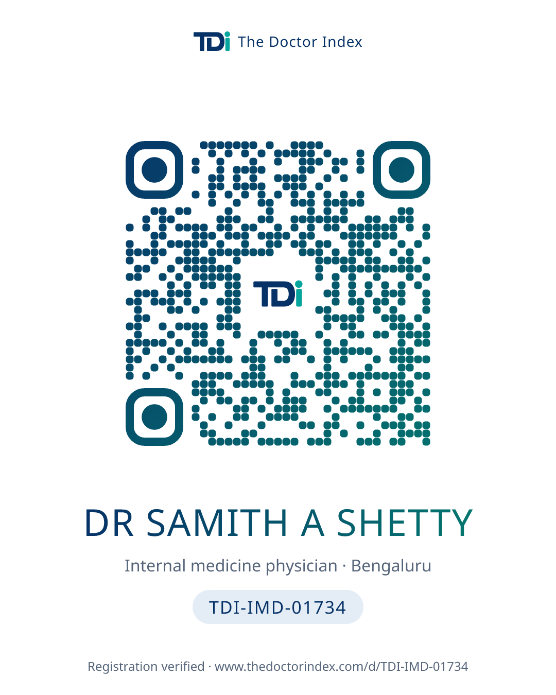 QR card for Dr Samith A Shetty, TDI-IMD-01734