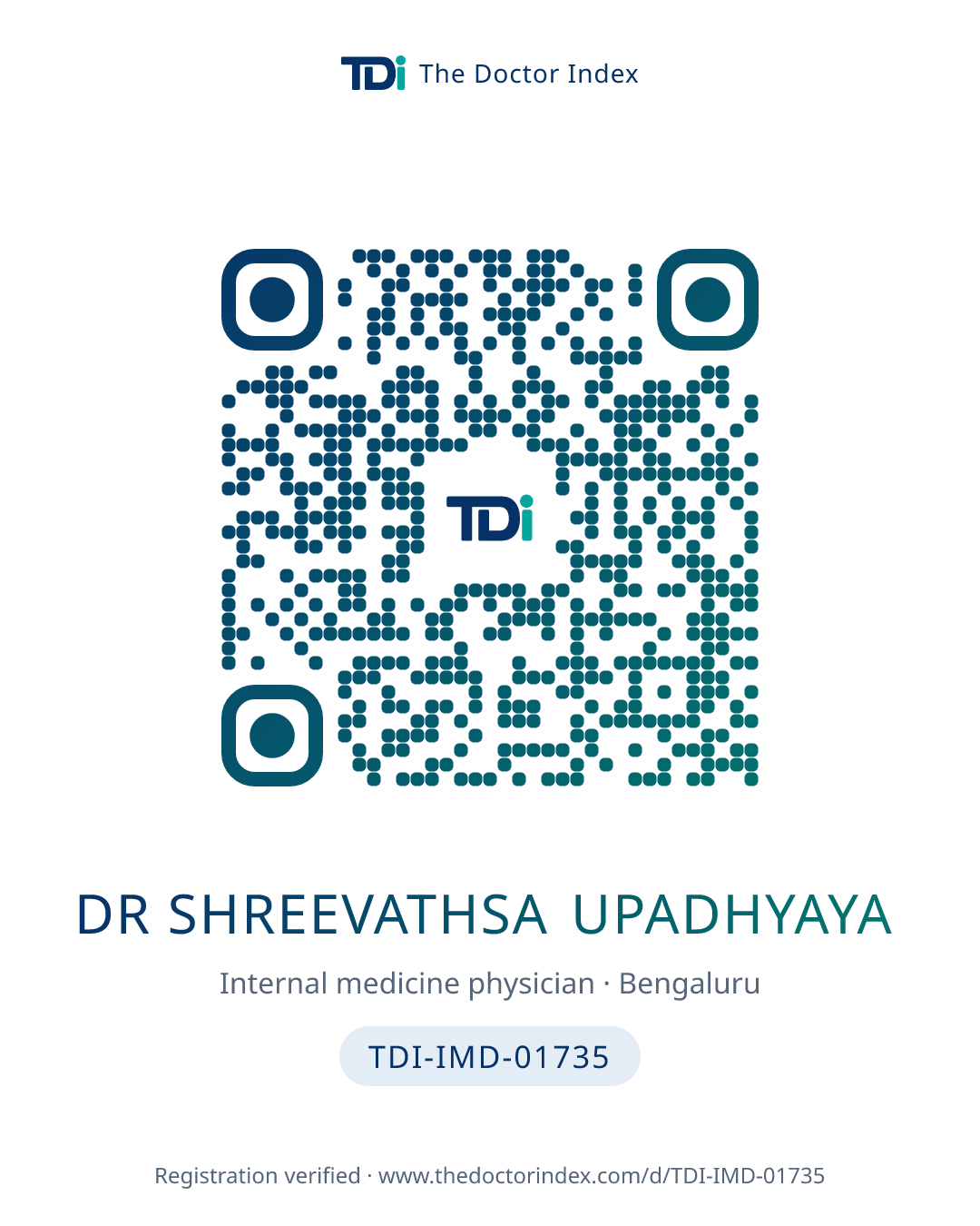 QR card for Dr Shreevathsa Upadhyaya, TDI-IMD-01735