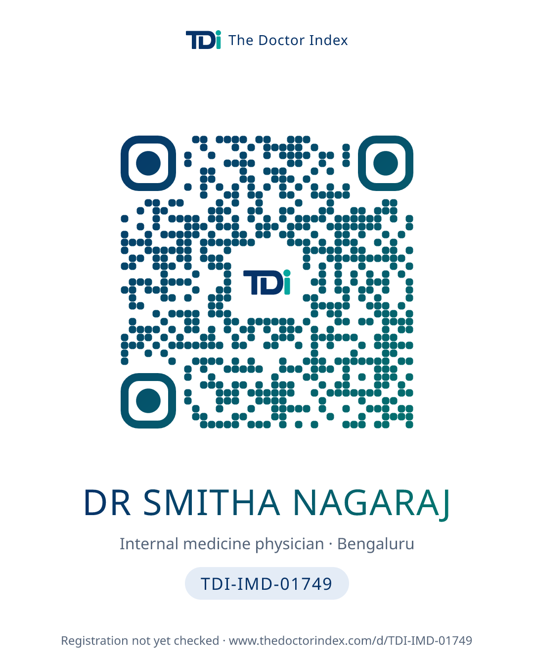 QR card for Dr Smitha Nagaraj, TDI-IMD-01749