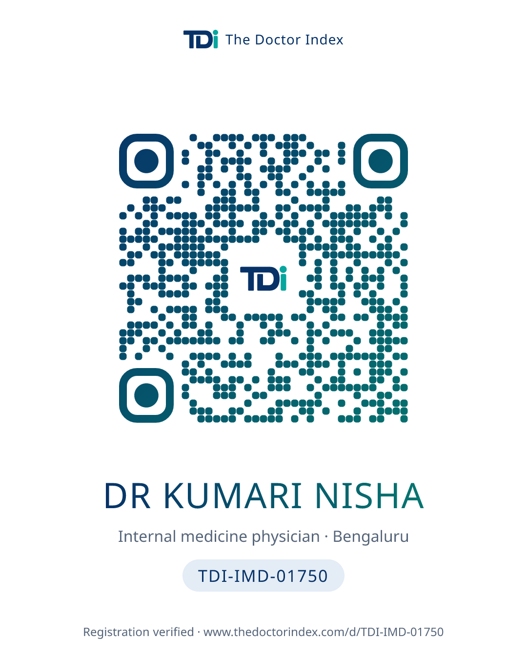 QR card for Dr Kumari Nisha, TDI-IMD-01750