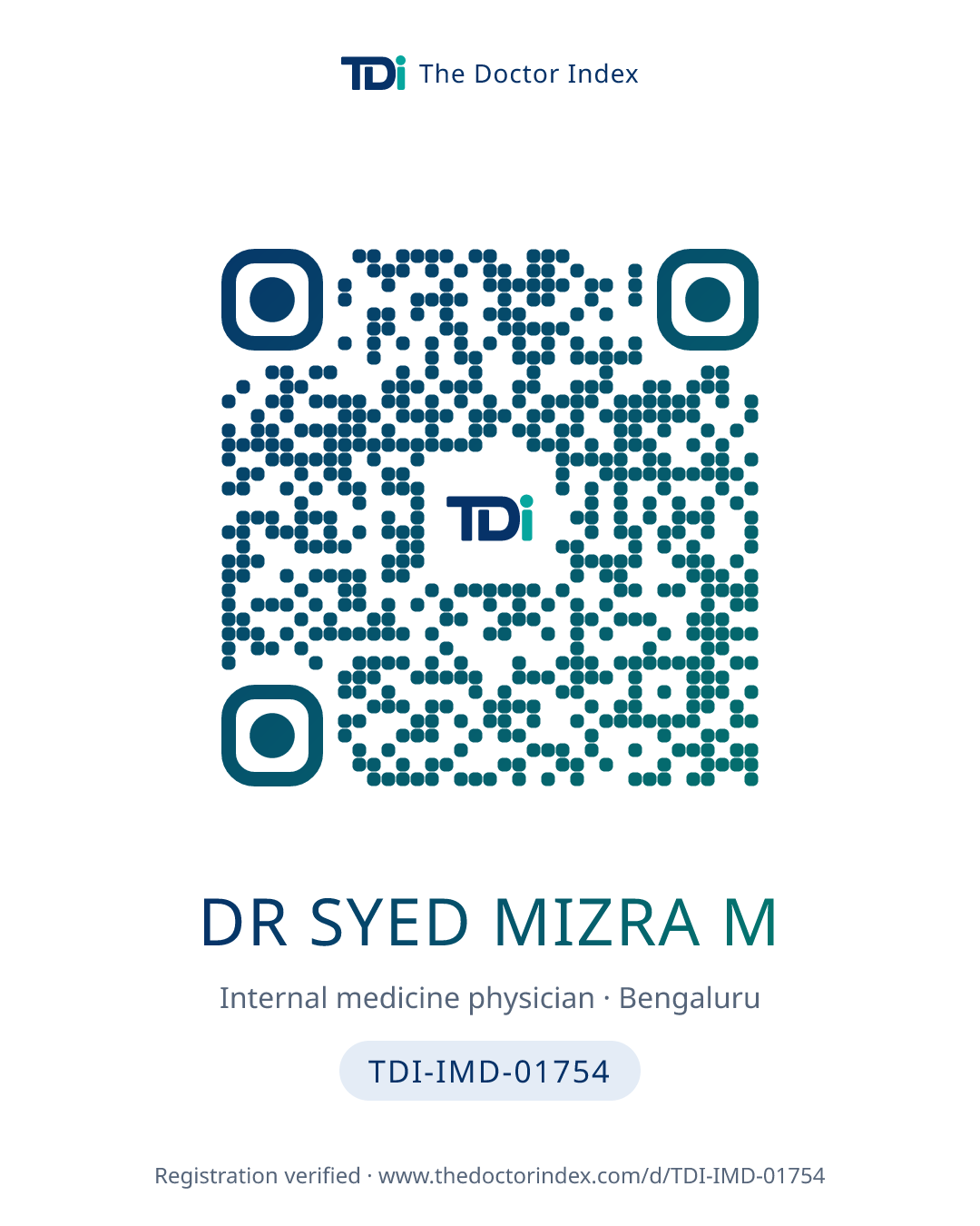 QR card for Dr Syed Mizra M, TDI-IMD-01754