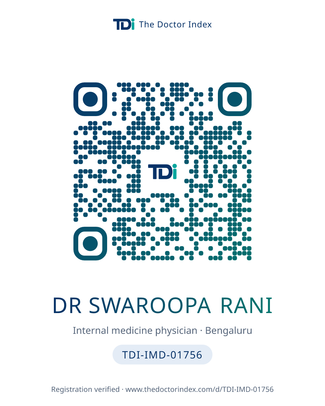 QR card for Dr Swaroopa Rani, TDI-IMD-01756
