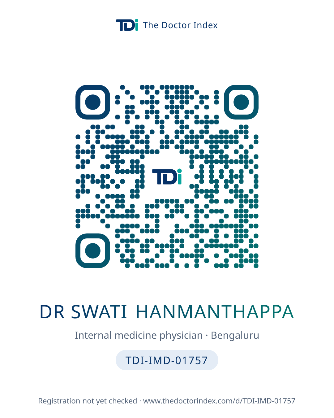 QR card for Dr Swati Hanmanthappa, TDI-IMD-01757