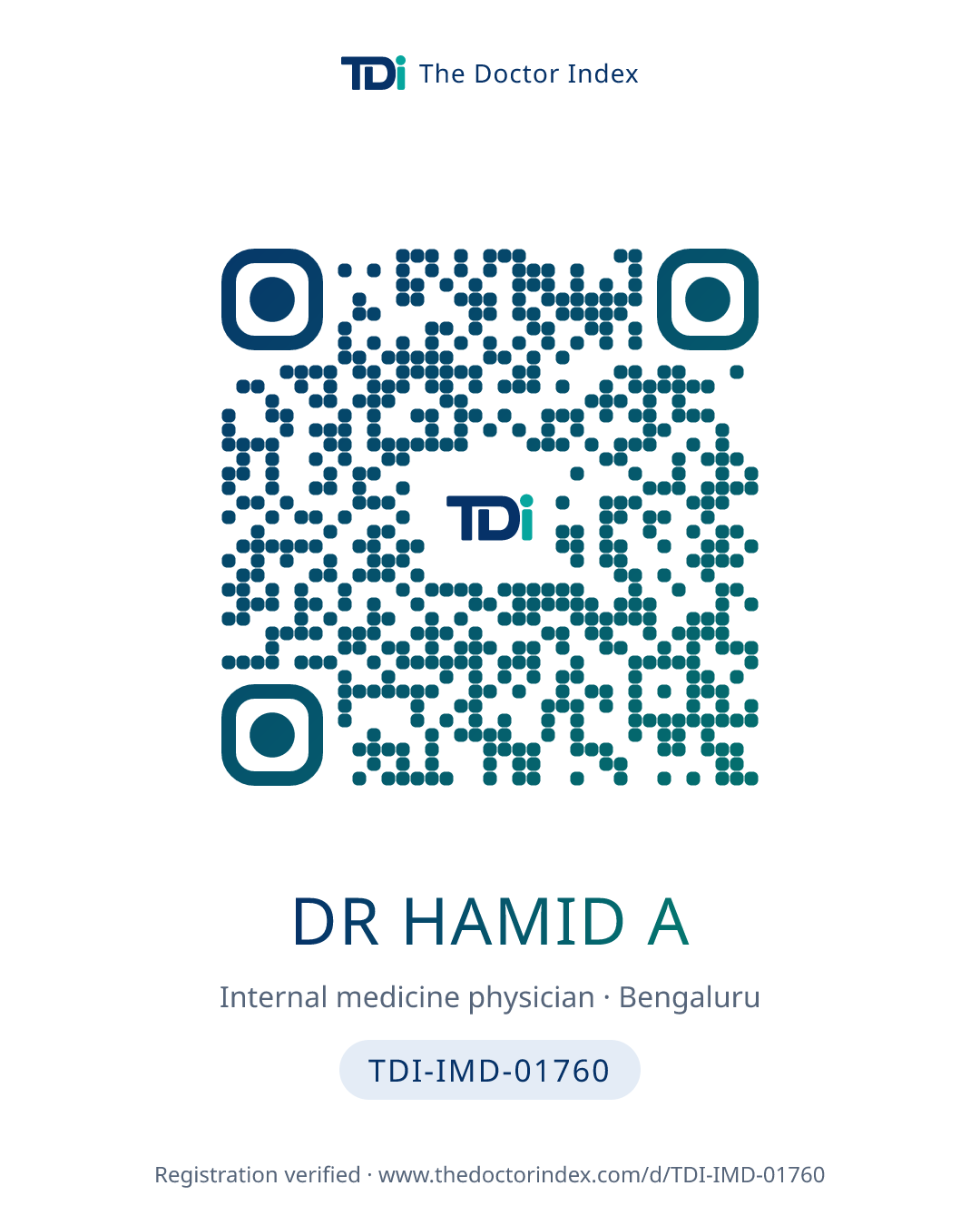 QR card for Dr Hamid A, TDI-IMD-01760