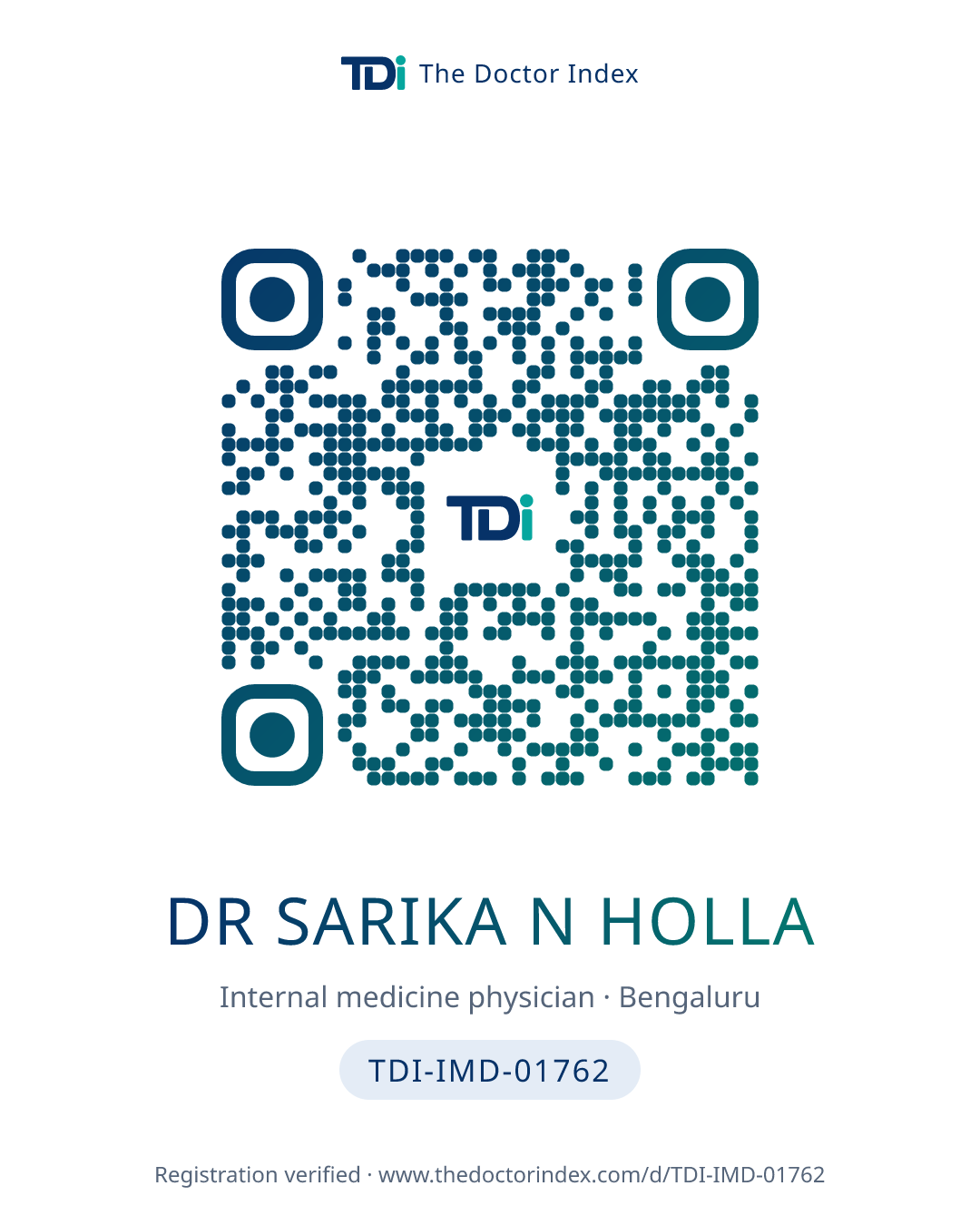 QR card for Dr Sarika N Holla, TDI-IMD-01762