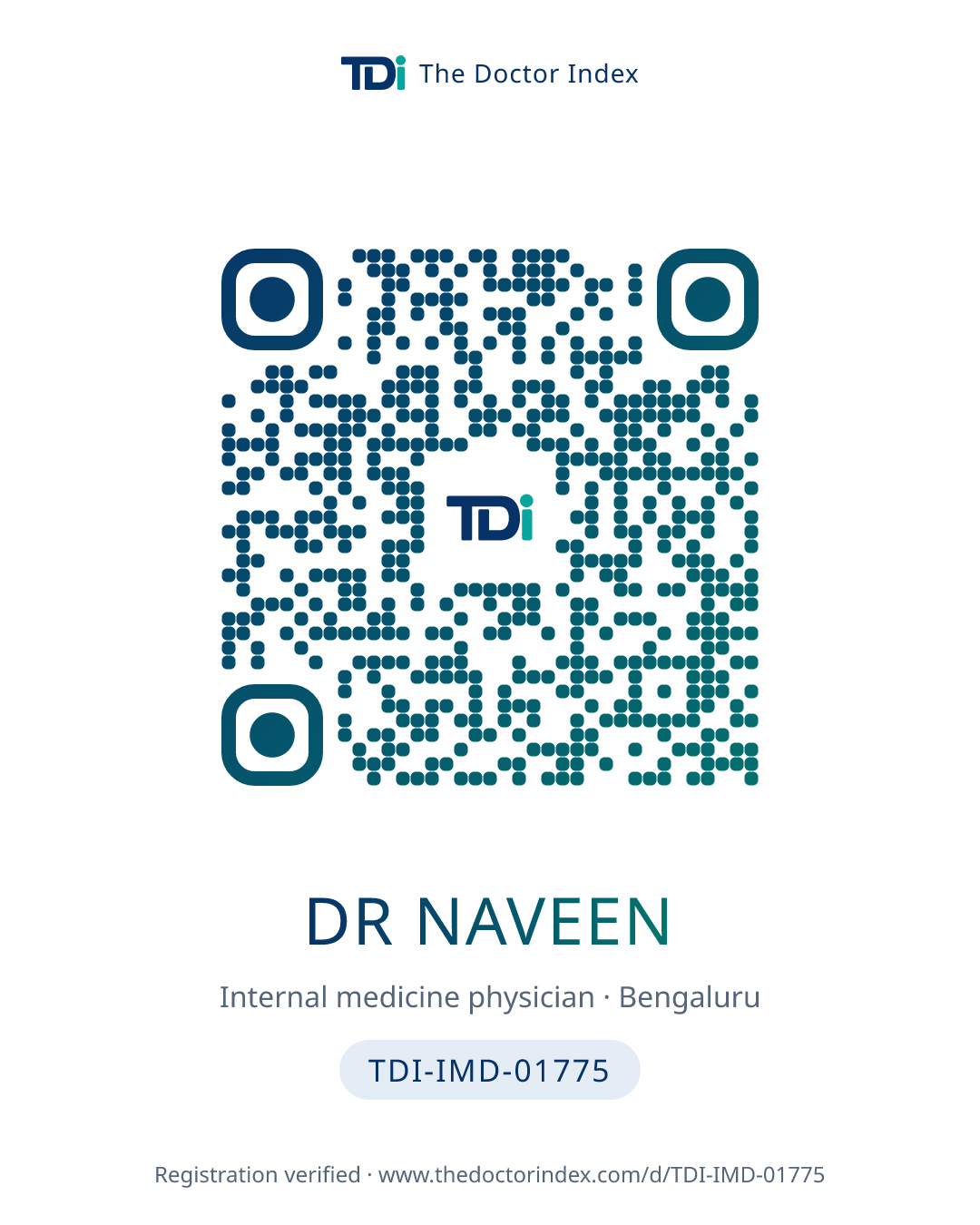 QR card for Dr Naveen, TDI-IMD-01775