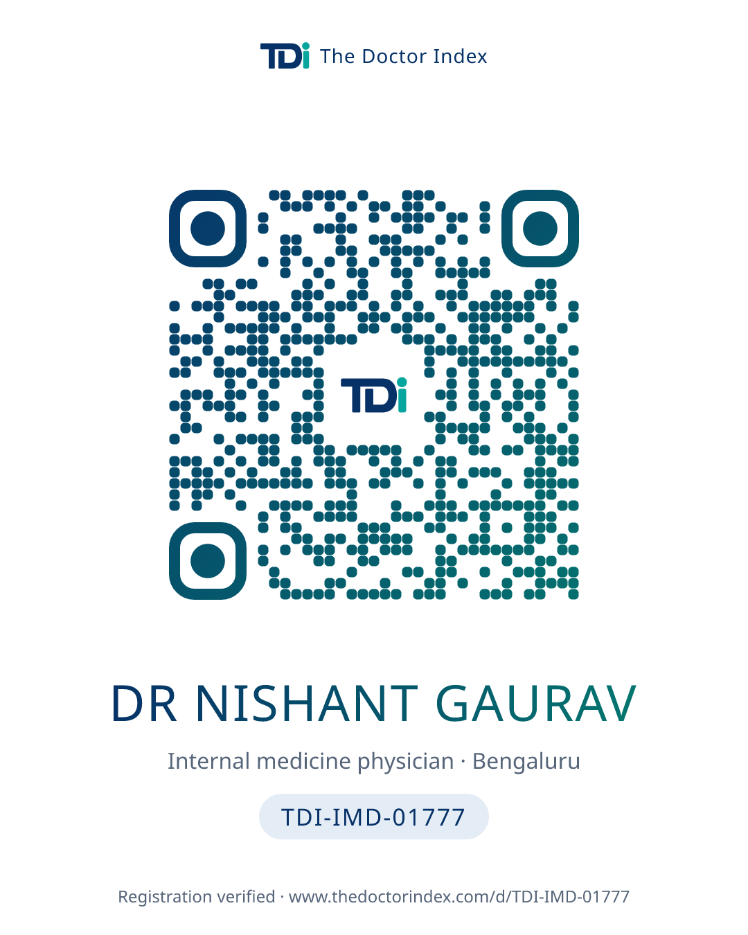 QR card for Dr Nishant Gaurav, TDI-IMD-01777