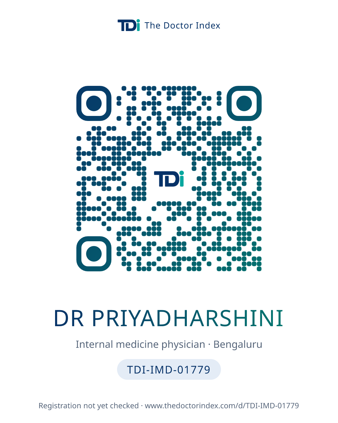 QR card for Dr Priyadharshini, TDI-IMD-01779