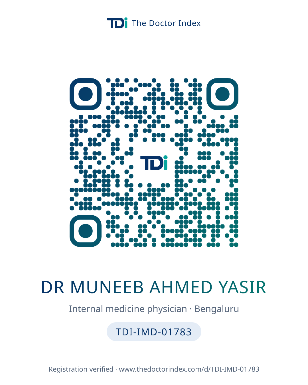 QR card for Dr Muneeb Ahmed Yasir, TDI-IMD-01783