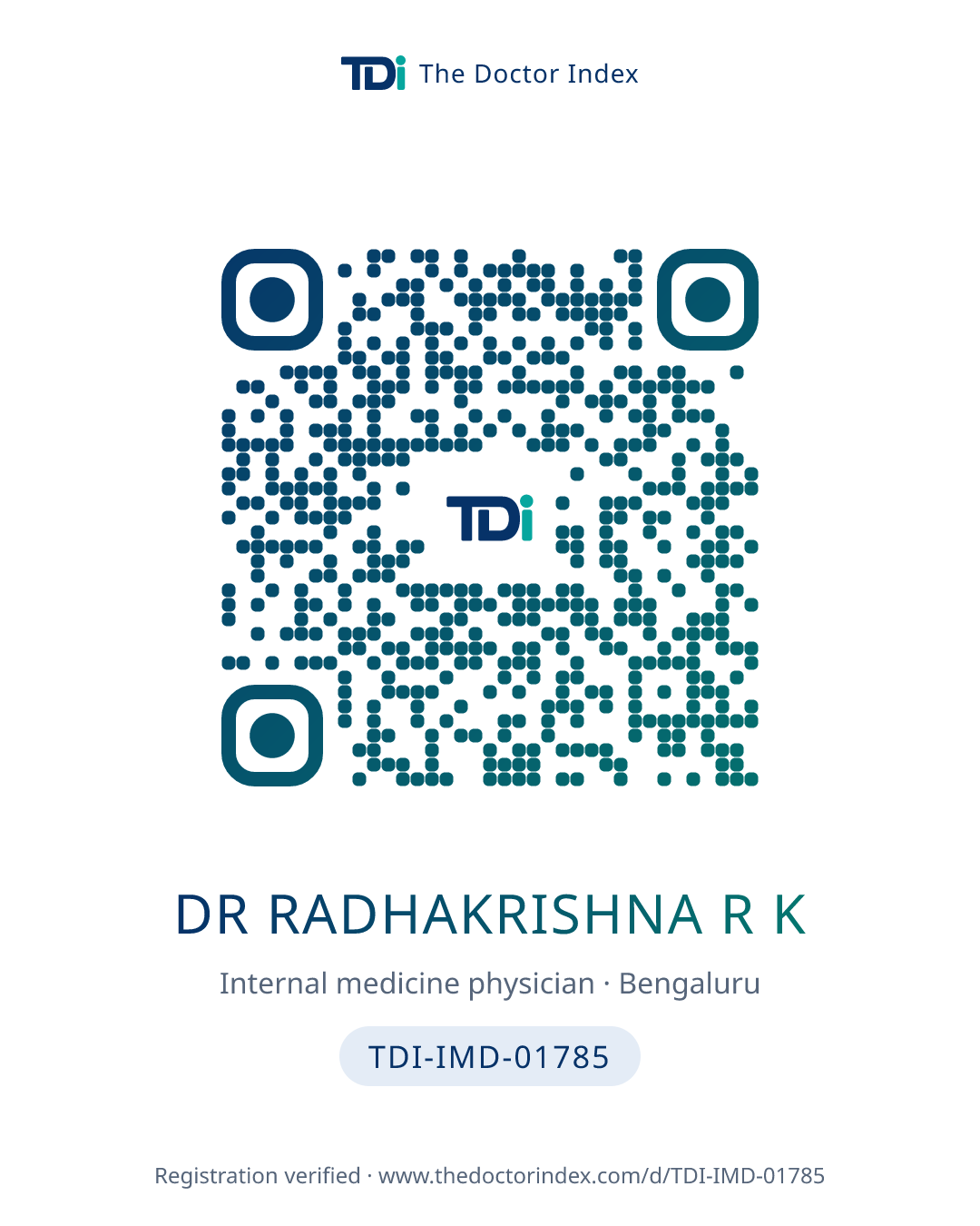 QR card for Dr Radhakrishna R K, TDI-IMD-01785