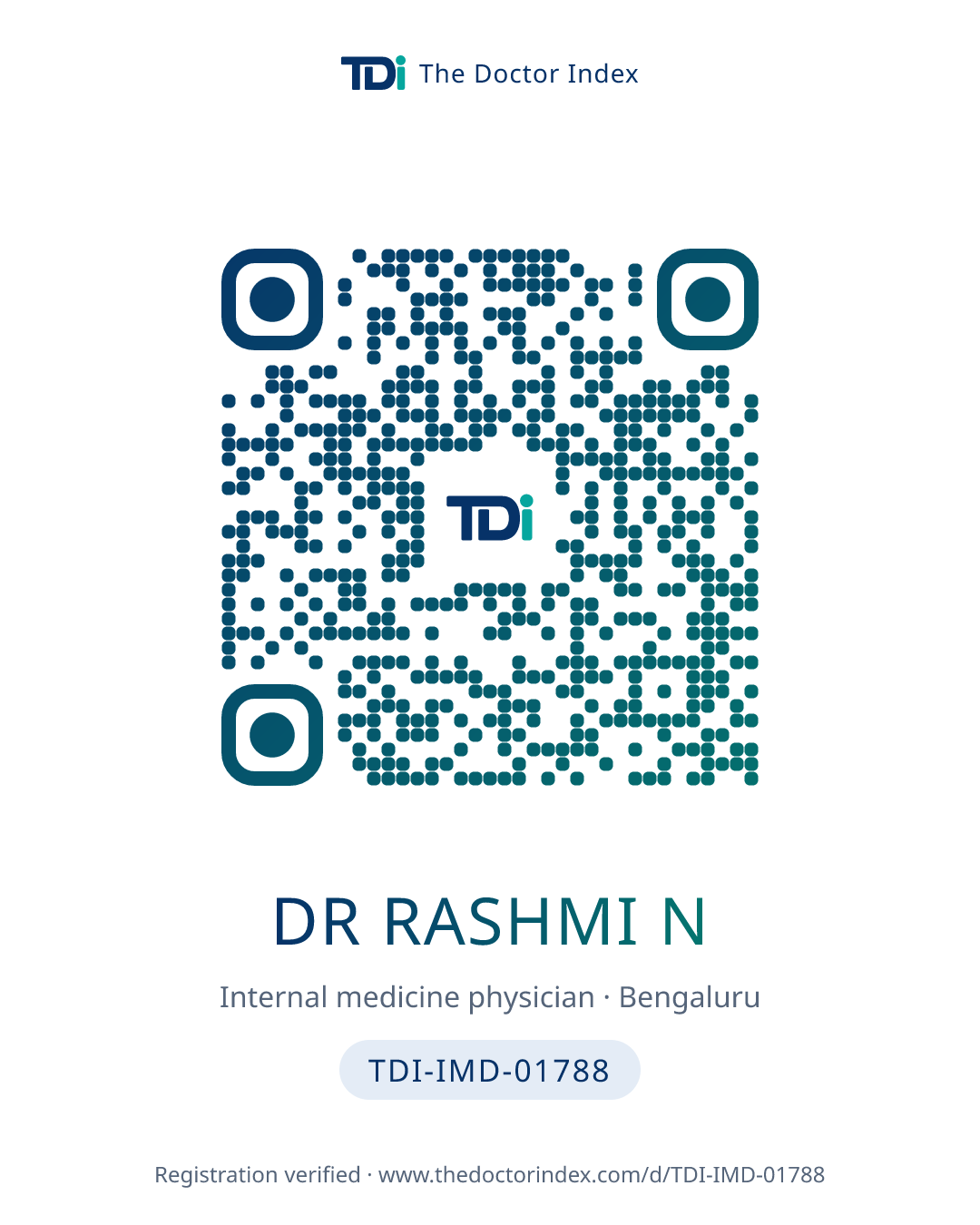 QR card for Dr Rashmi N, TDI-IMD-01788