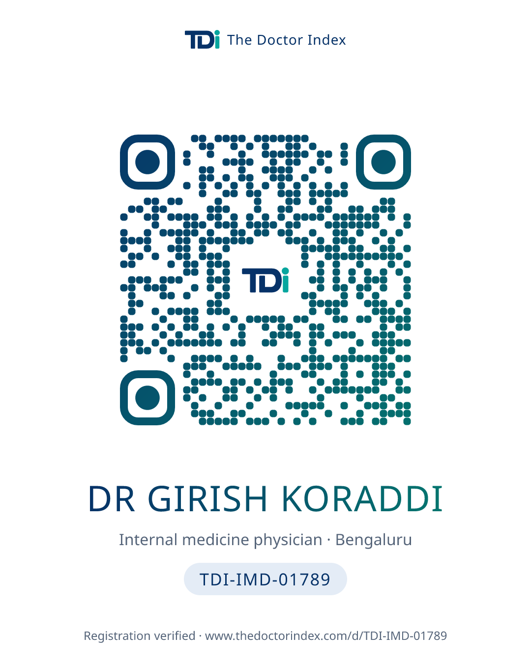 QR card for Dr Girish Koraddi, TDI-IMD-01789