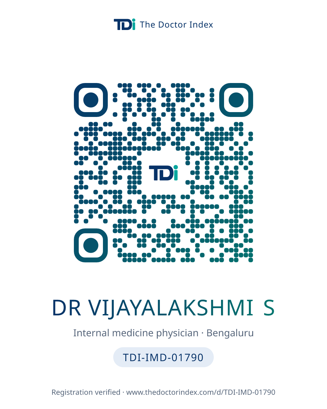 QR card for Dr Vijayalakshmi S, TDI-IMD-01790
